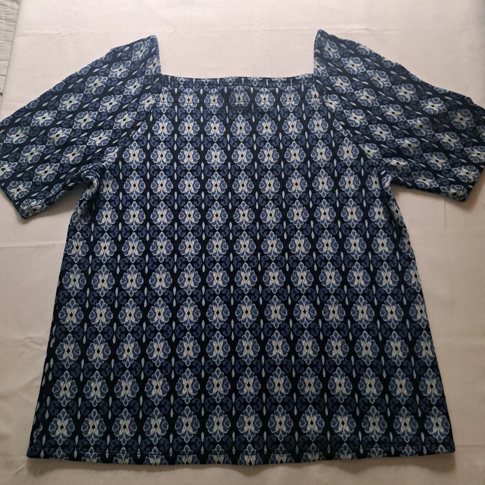 LOFT Square Neck Puff Sleeve Blouse Women's Size S Blue Floral Print